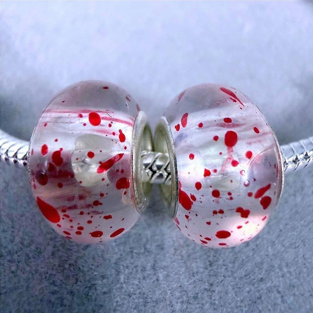 Blood Splatter Murano Glass Beads fits PANDORA Horror Halloween Charms Set of 2